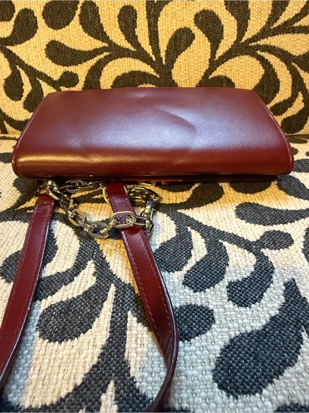 Tory Burch Burgundy Leather Crossbody with Orange Stripe